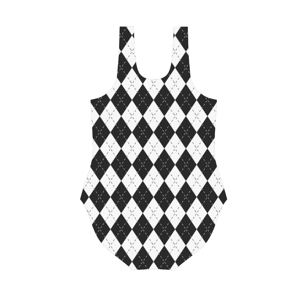 Black and White Harlequin Vest One Piece Swimsuit (Model S04)