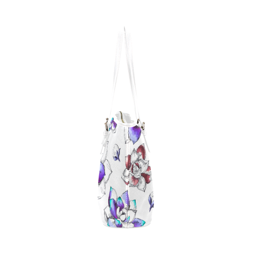 floral n Leather Tote Bag/Small (Model 1651)