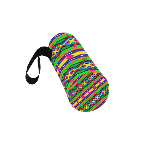 Distorted colorful shapes and stripes Neoprene Water Bottle Pouch/Large