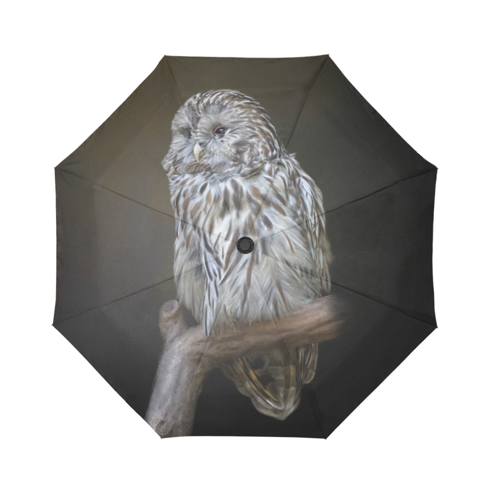 A lovely cute painted owl with a brown background Auto-Foldable Umbrella (Model U04)