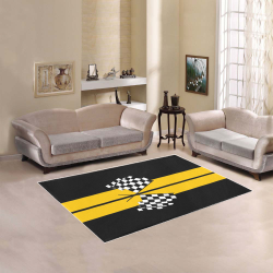 Checkered Flags, Race Car Stripe Black and Yellow Area Rug 5'3''x4'