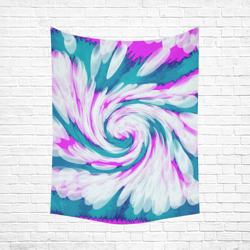 Turquoise Pink Tie Dye Swirl Abstract Cotton Linen Wall Tapestry 60"x 80"