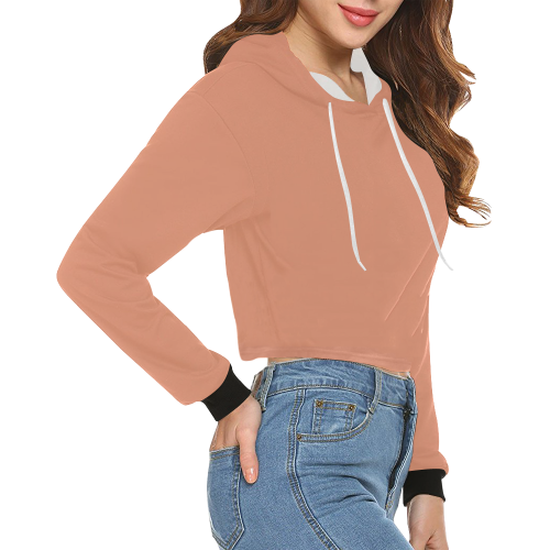 color dark salmon All Over Print Crop Hoodie for Women (Model H22)