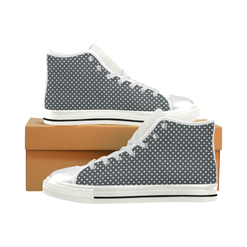 Silver polka dots Women's Classic High Top Canvas Shoes (Model 017)