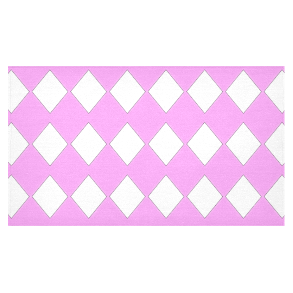Pink White Harlequin Diamond Large Cotton Linen Tablecloth 60"x 104"