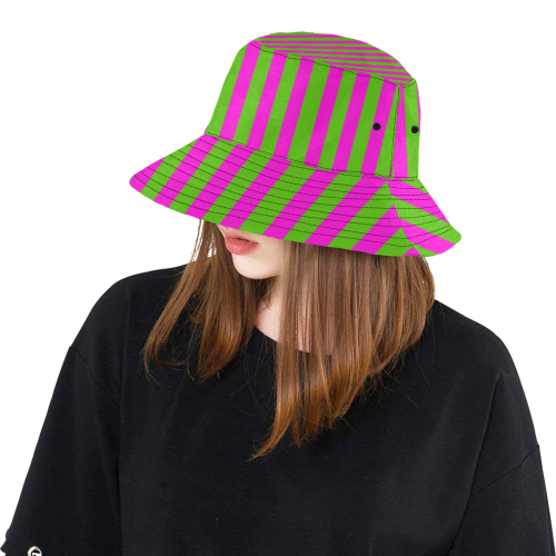 Pink Green Stripes All Over Print Bucket Hat