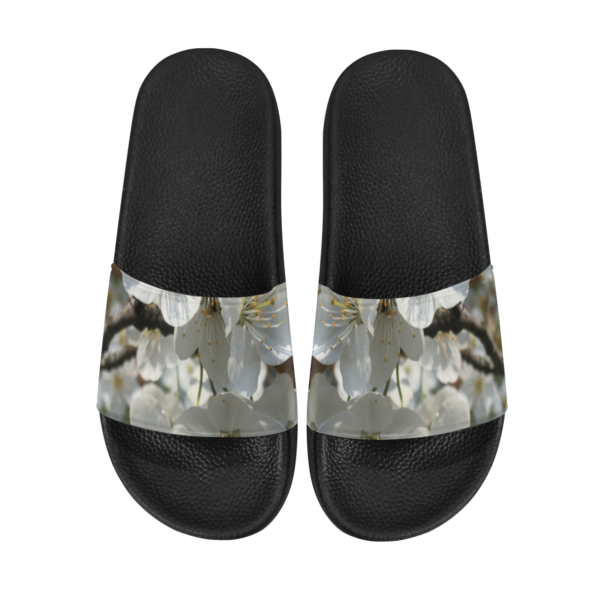 white flower Women's Slide Sandals (Model 057)