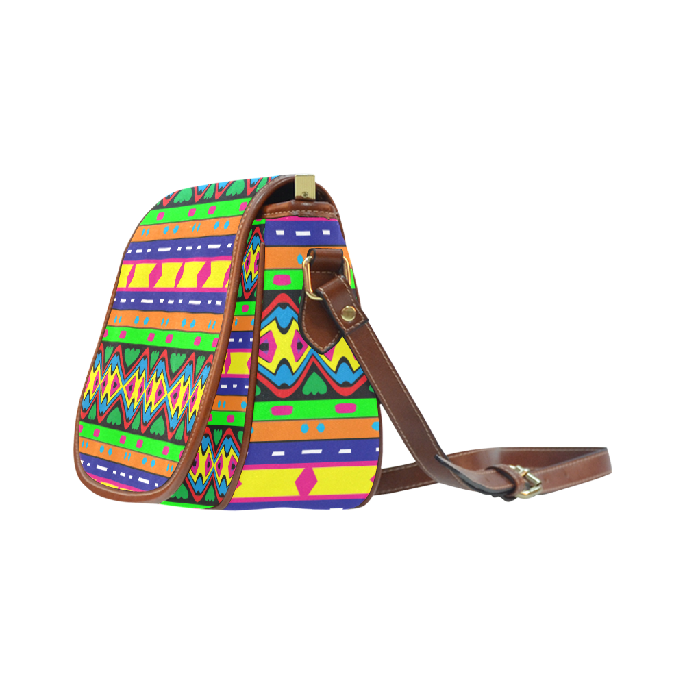 Distorted colorful shapes and stripes Saddle Bag/Large (Model 1649)
