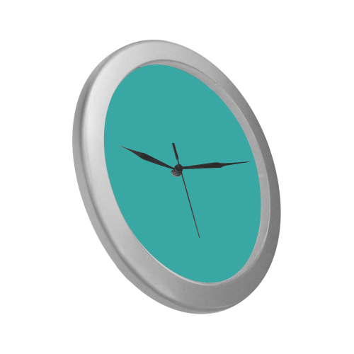 color medium turquoise Silver Color Wall Clock