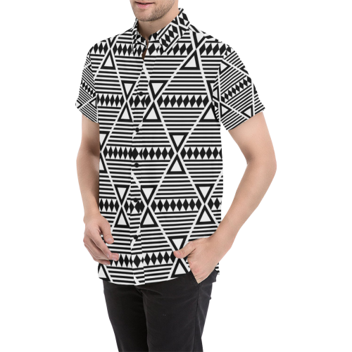Black Aztec Tribal Men's All Over Print Short Sleeve Shirt/Large Size (Model T53)