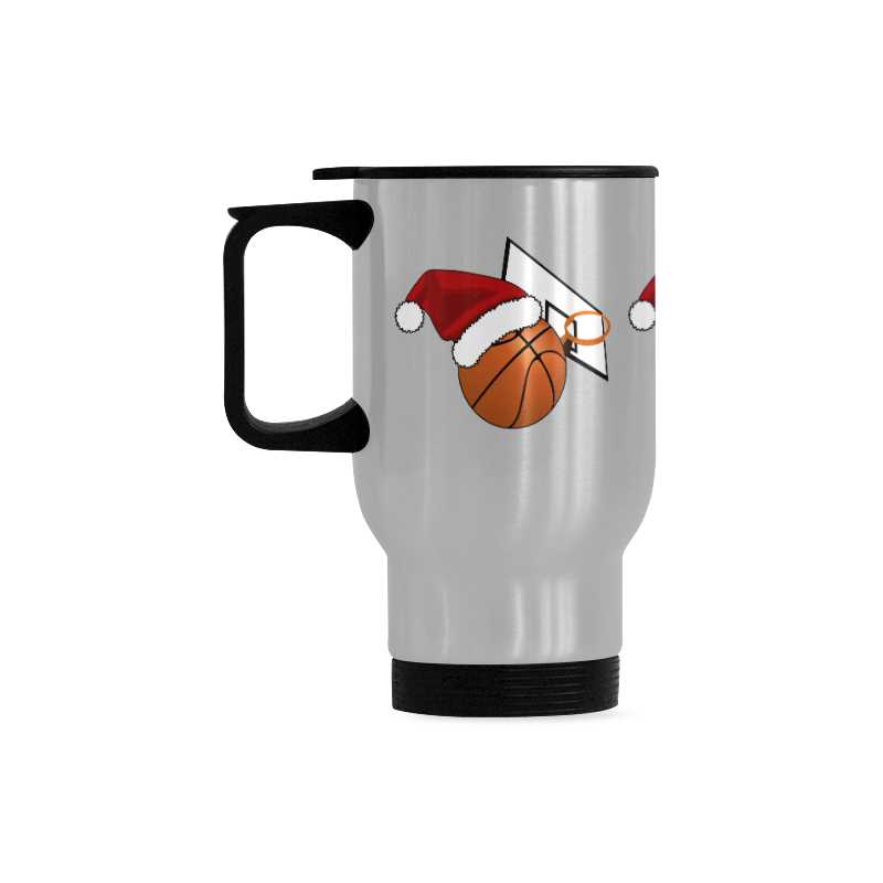 Santa Hat Basketball And Hoop Christmas Travel Mug (Silver) (14 Oz)
