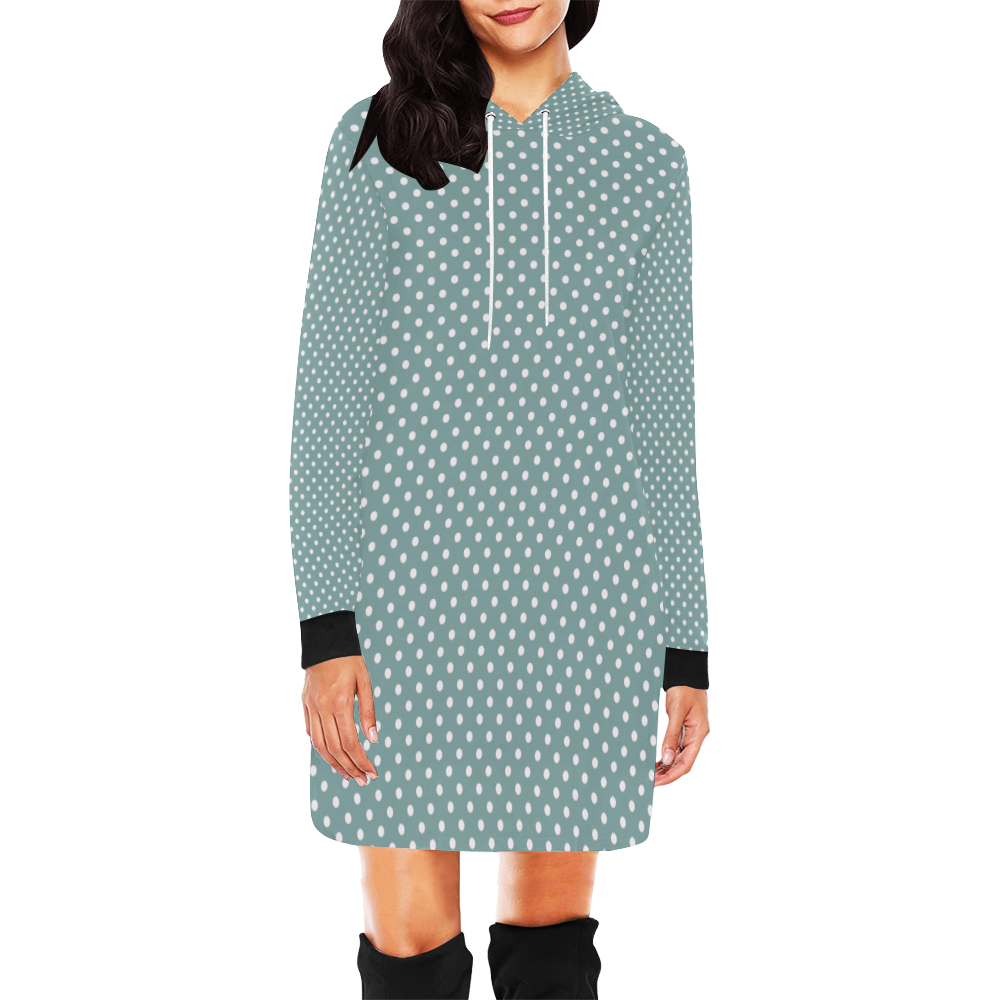 Silver blue polka dots All Over Print Hoodie Mini Dress (Model H27)