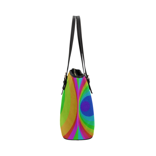 Psy rainbow oval Leather Tote Bag/Large (Model 1651)