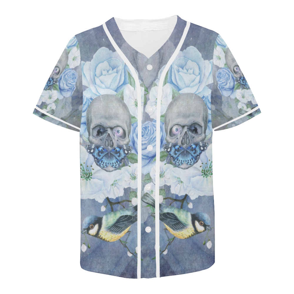 Gothic Skull With Butterfly All Over Print Baseball Jersey for Men (Model T50)