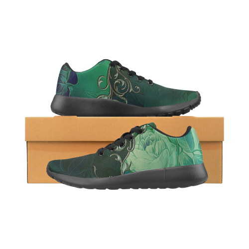 Green floral design Men's Running Shoes/Large Size (Model 020)