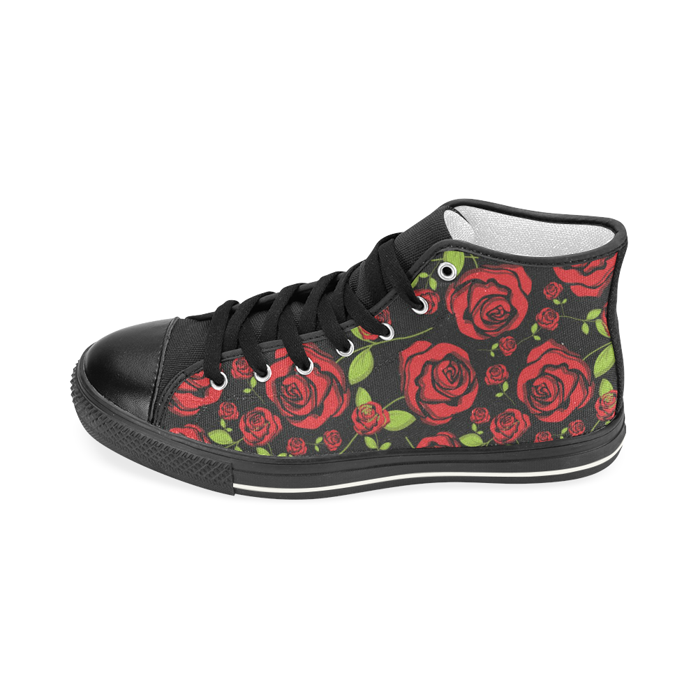 Red Roses on Black Men’s Classic High Top Canvas Shoes (Model 017)