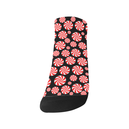 Christmas Peppermint Candy on Black Men's Ankle Socks