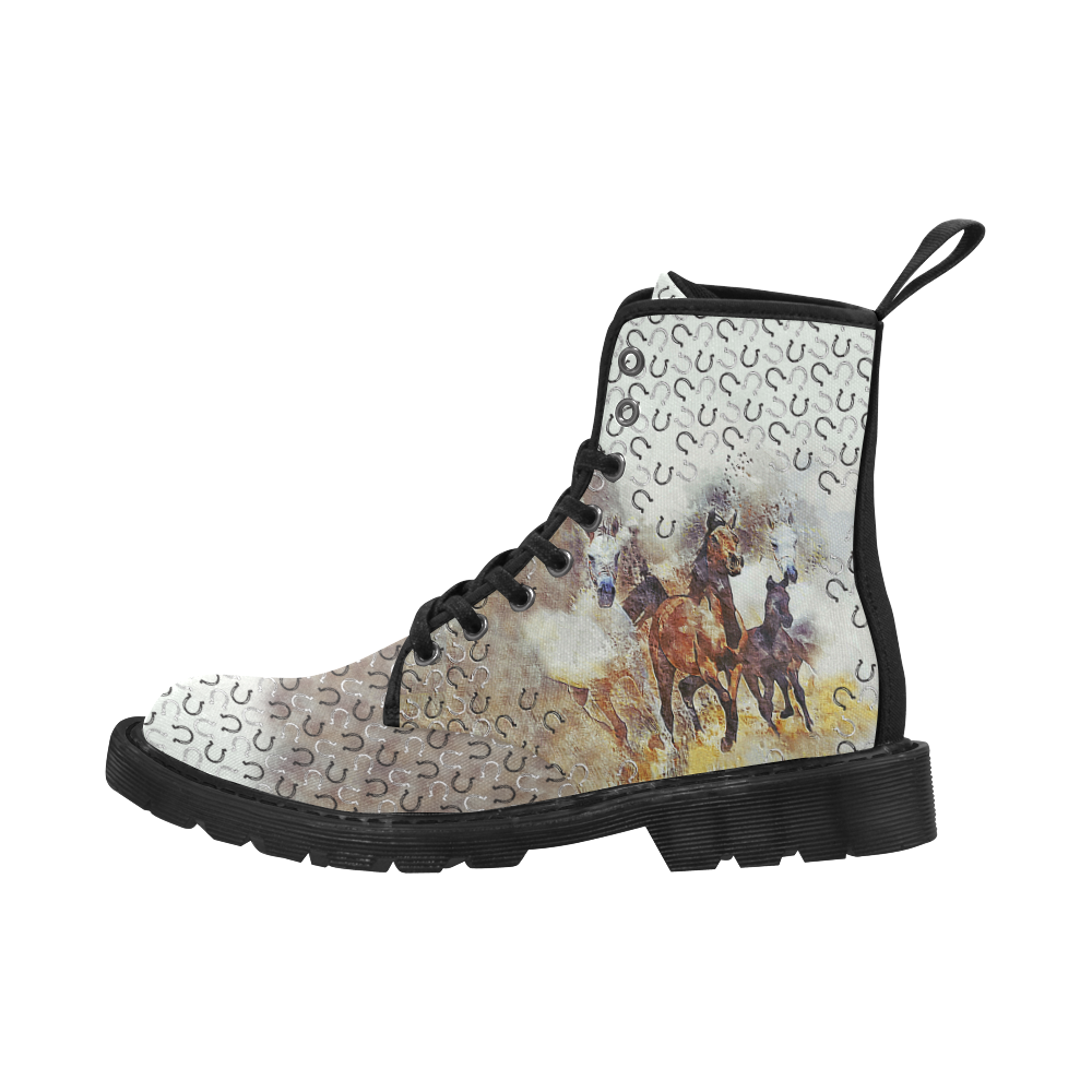Running Wild Horses Martin Boots for Women (Black) (Model 1203H)