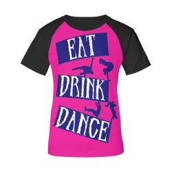 Break Dancing Blue on Pink Women's Raglan T-Shirt/Front Printing (Model T62)