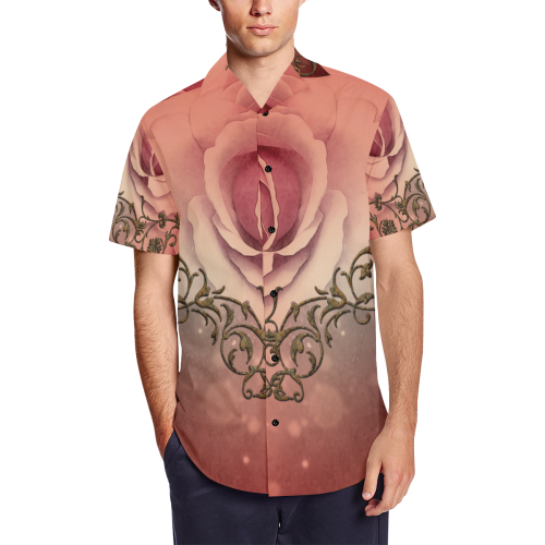 Wonderful roses with floral elements Men's Short Sleeve Shirt with Lapel Collar (Model T54)