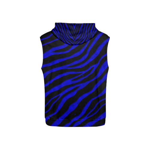 Ripped SpaceTime Stripes - Blue All Over Print Sleeveless Hoodie for Kid (Model H15)