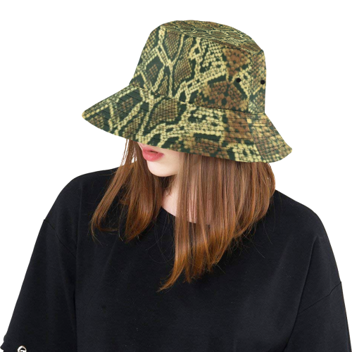 Snakeskin Pattern Brown Gold All Over Print Bucket Hat