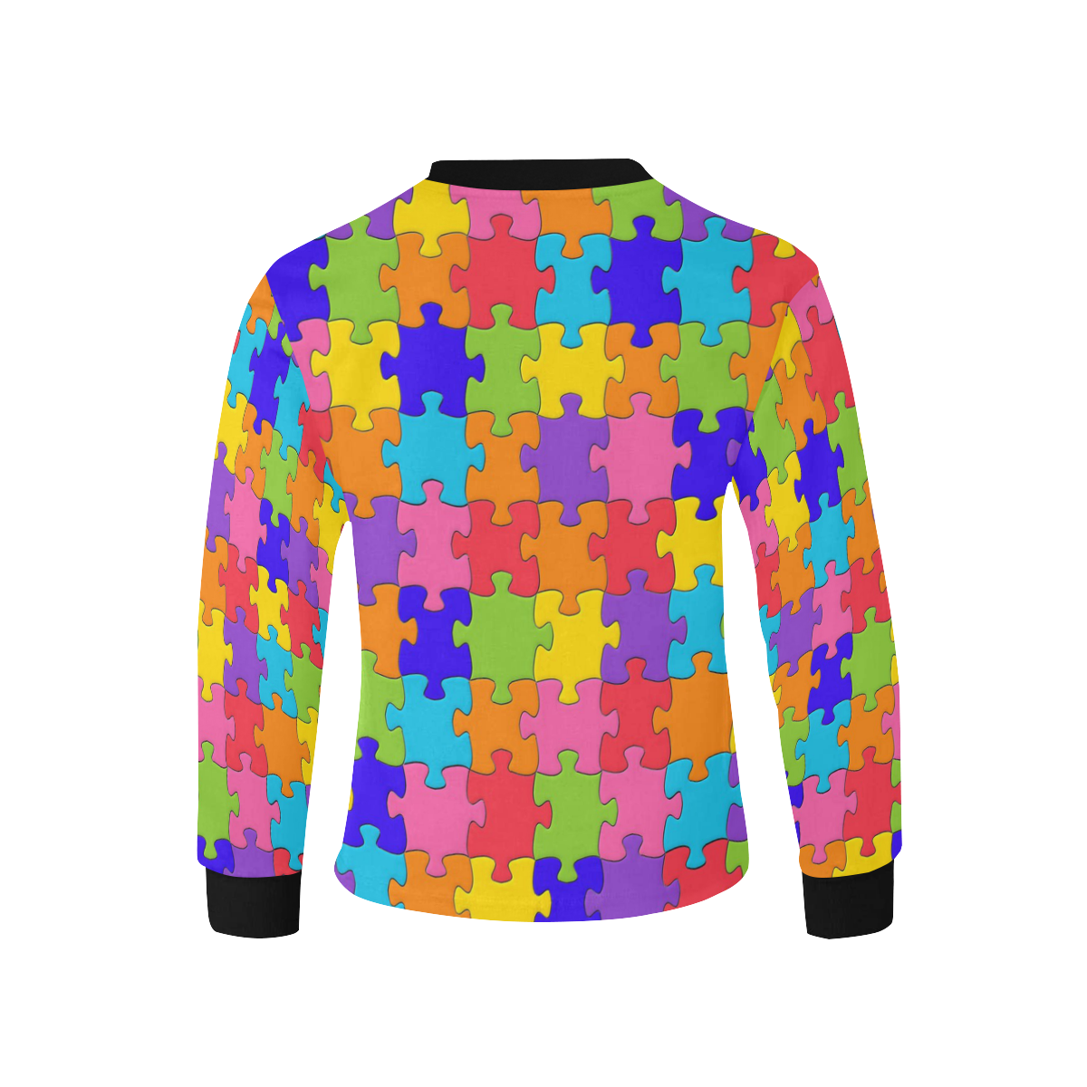 Multicolored Jigsaw Puzzle Kids' Rib Cuff Long Sleeve T-shirt (Model T64)
