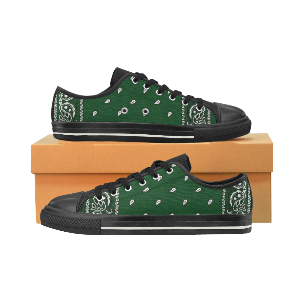 KERCHIEF PATTERN GREEN Low Top Canvas Shoes for Kid (Model 018)