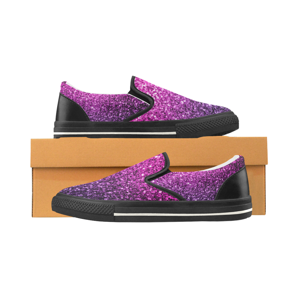 Beautiful Purple Pink Ombre glitter sparkles Slip-on Canvas Shoes for Kid (Model 019)