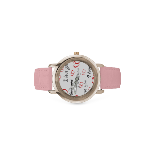 I Love You Women's Rose Gold Leather Strap Watch(Model 201)