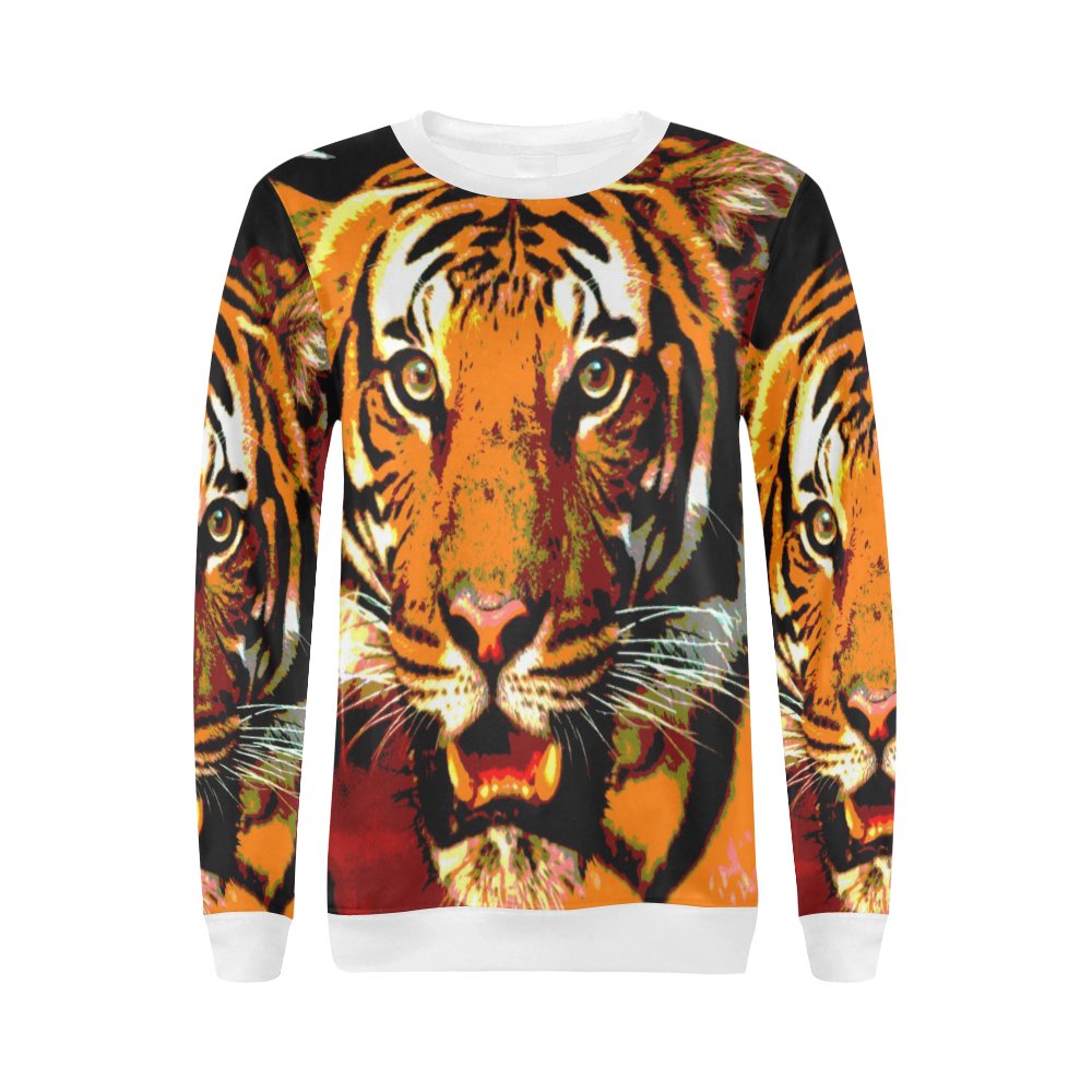 TIGER 14 All Over Print Crewneck Sweatshirt for Women (Model H18)