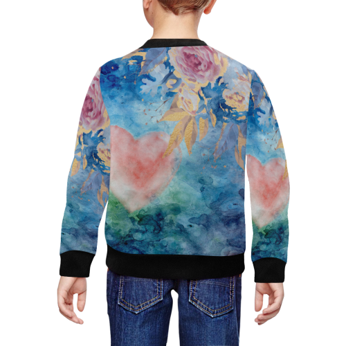 Heart and Flowers - Pink and Blue All Over Print Crewneck Sweatshirt for Kids (Model H29)