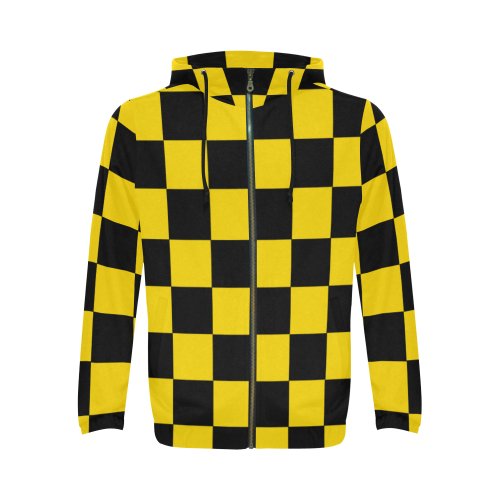 B+Y Checkered Hoodie All Over Print Full Zip Hoodie for Men (Model H14)