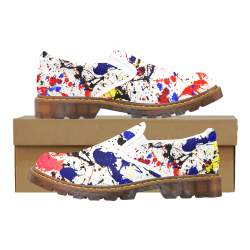 Blue & Red Paint Splatter (White) Martin Women's Slip-On Loafer/Large Size (Model 12031)