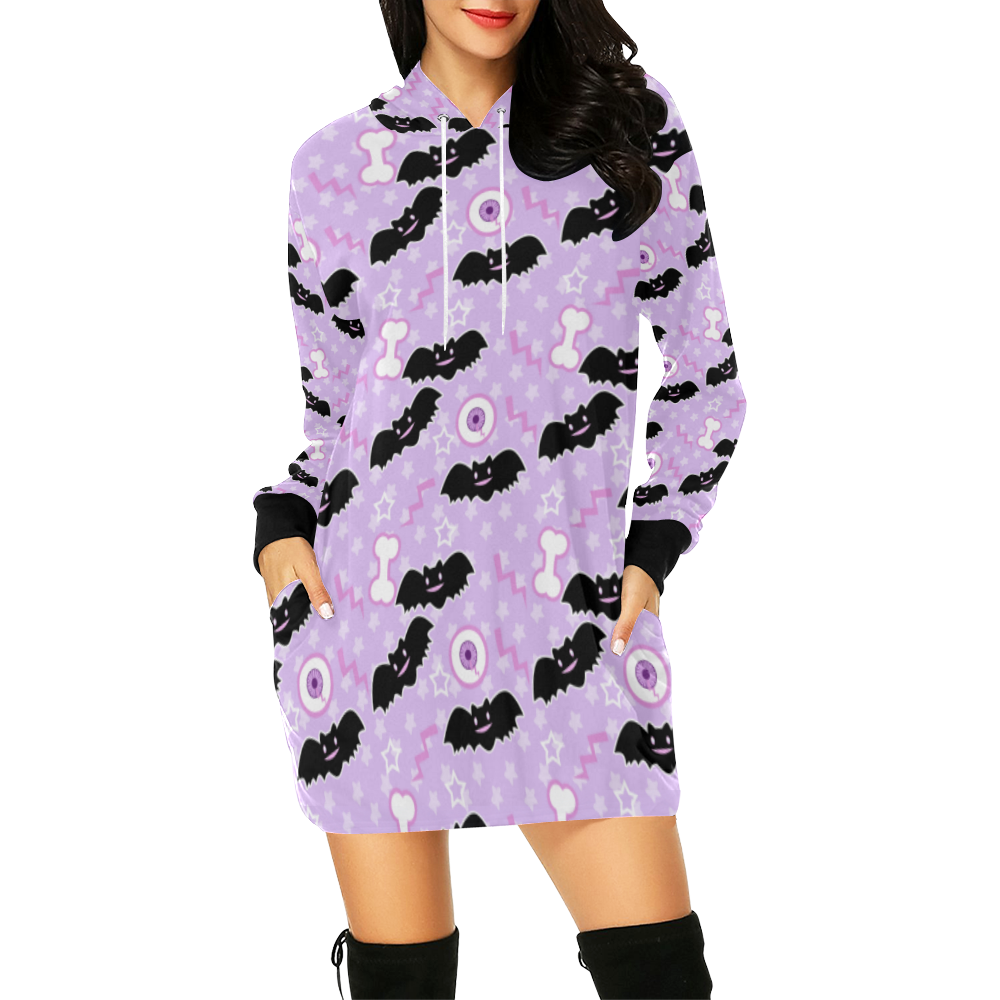 creepycute (purple) All Over Print Hoodie Mini Dress (Model H27)