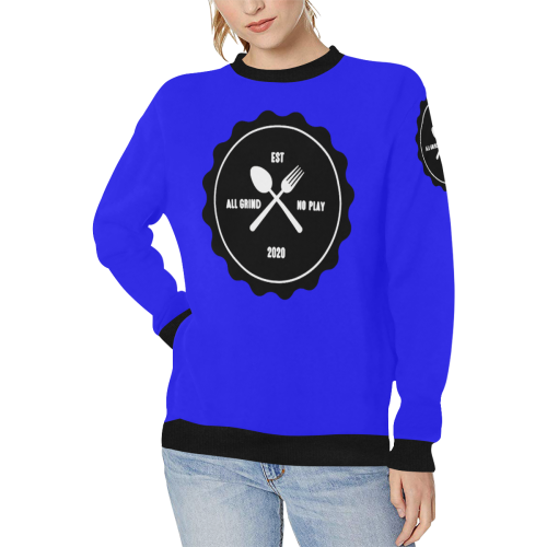 BLUE Women's Rib Cuff Crew Neck Sweatshirt (Model H34)