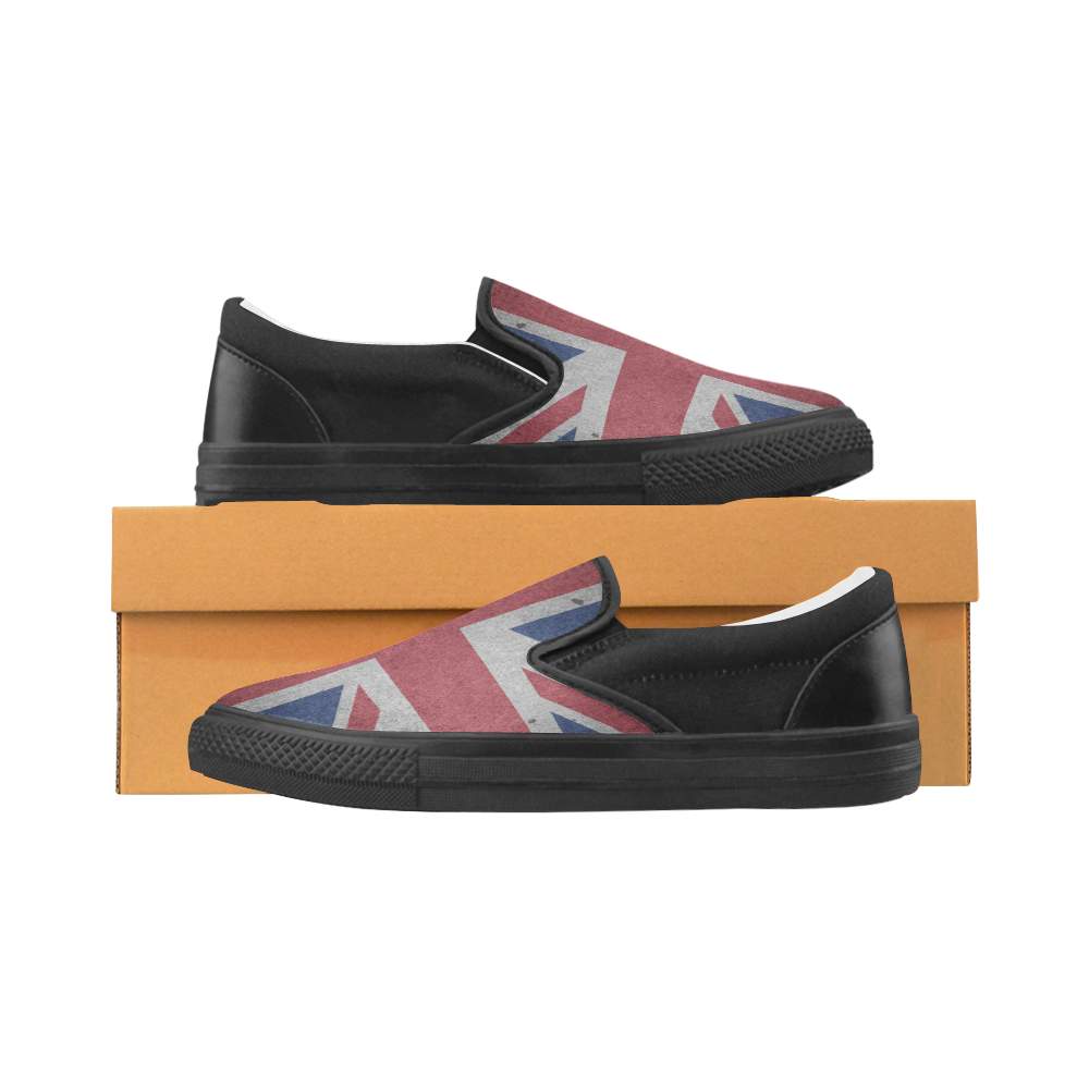 United Kingdom Union Jack Flag - Grunge 1 Women's Unusual Slip-on Canvas Shoes (Model 019)