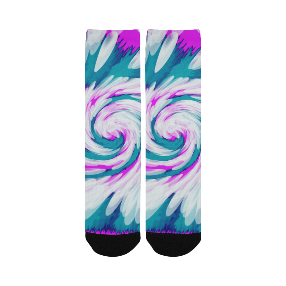 Turquoise Pink Tie Dye Swirl Abstract Women's Custom Socks