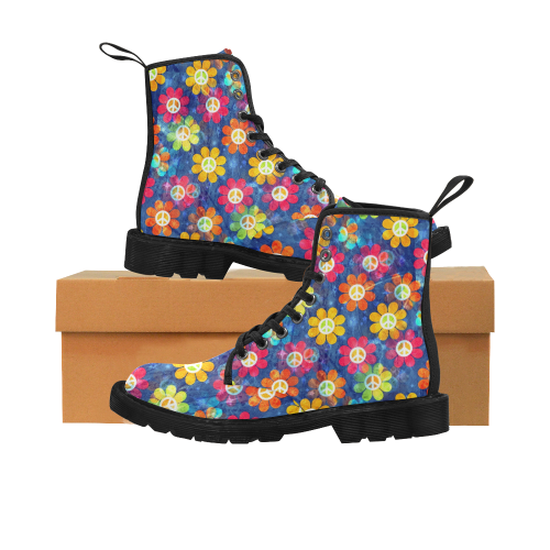 Flower of Power by Nico Bielow Martin Boots for Women (Black) (Model 1203H)