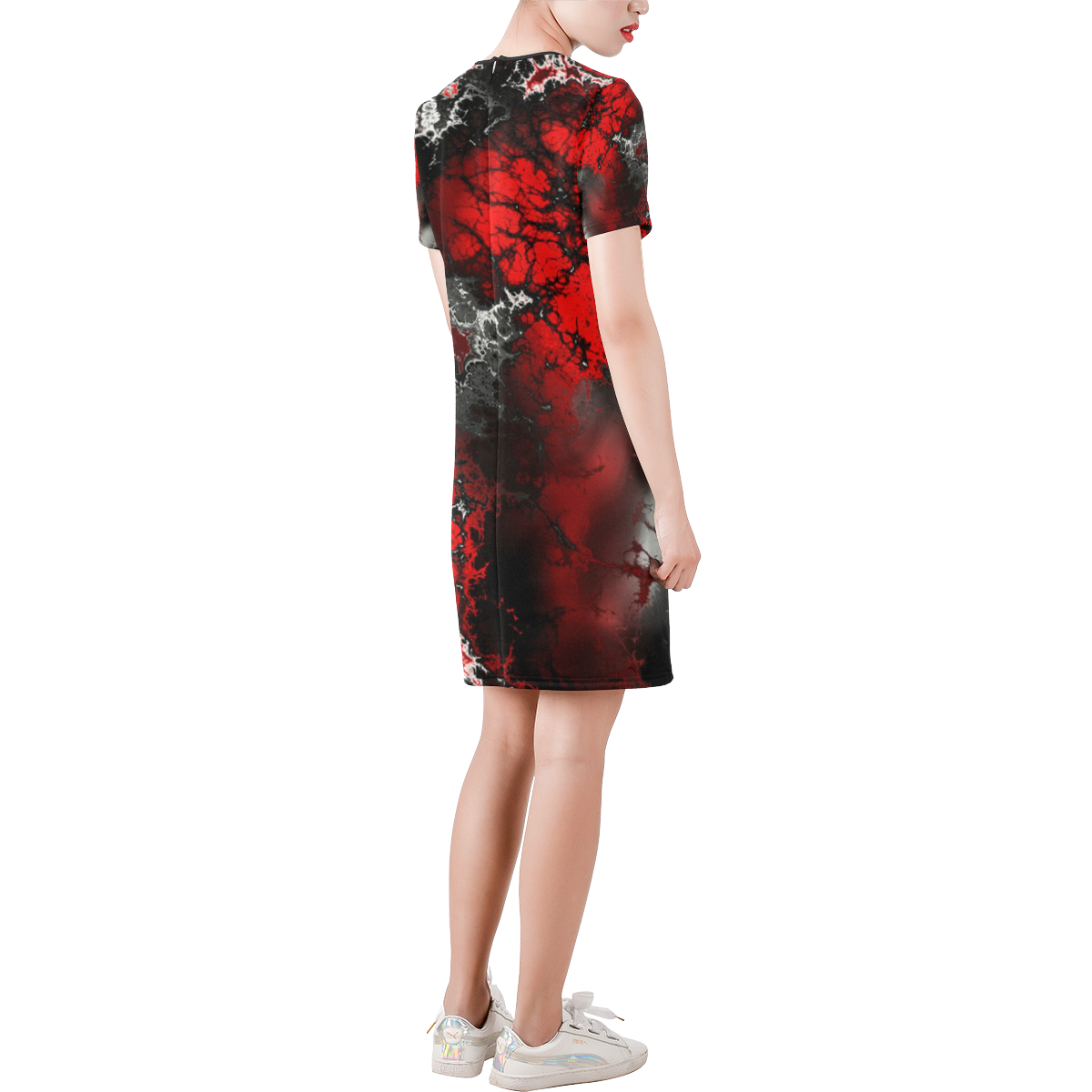 awesome fractal 25 Short-Sleeve Round Neck A-Line Dress (Model D47)