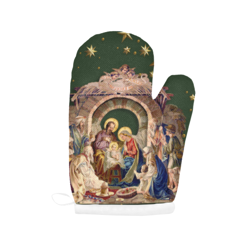 Nativity Oven Mittens Forrest Green (1c3119) Oven Mitt (Two Pieces)