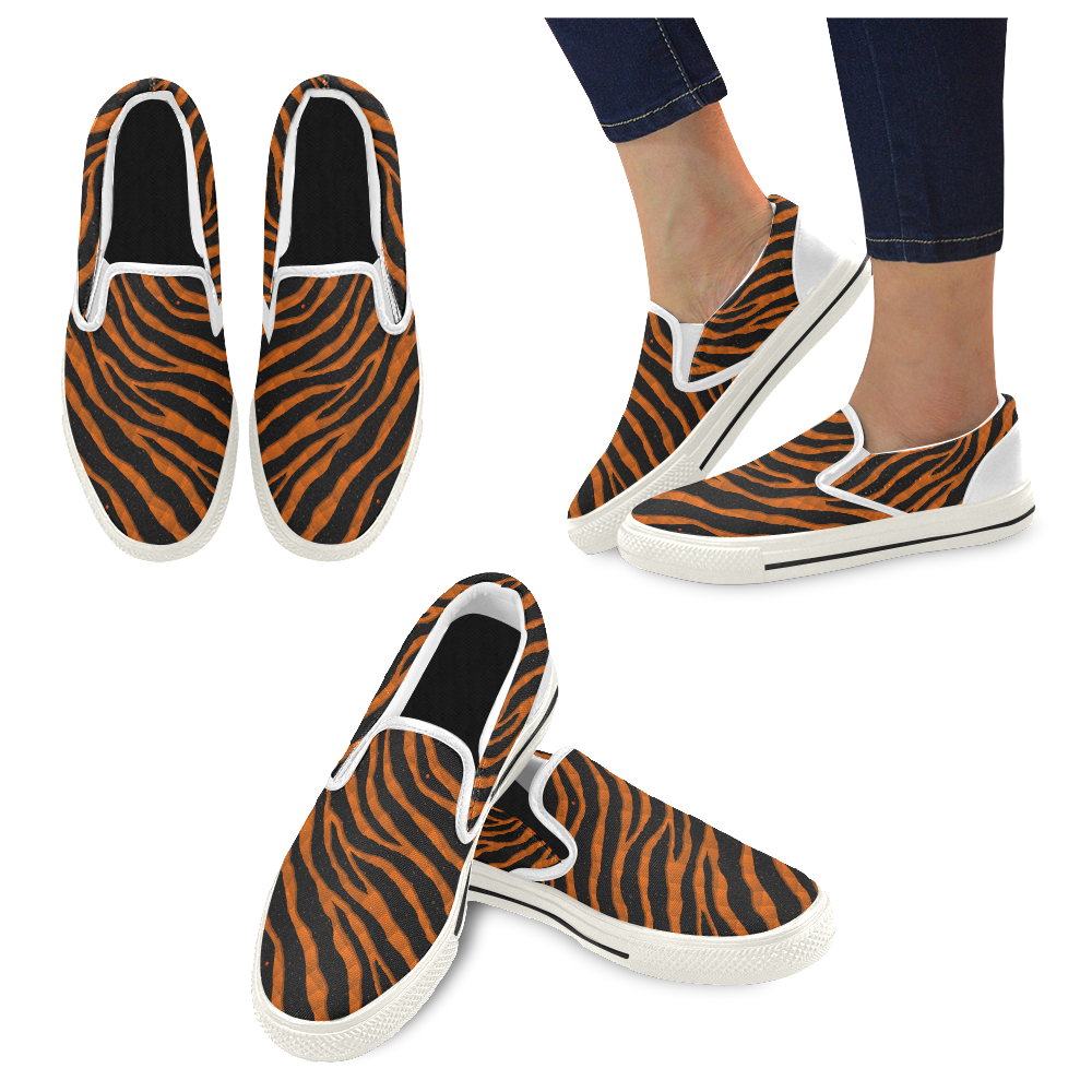 Ripped SpaceTime Stripes - Orange Women's Slip-on Canvas Shoes/Large Size (Model 019)