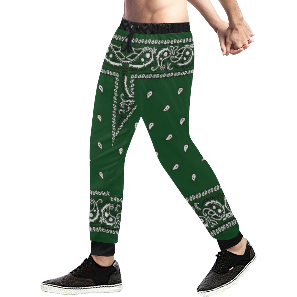 KERCHIEF PATTERN GREEN Men's All Over Print Sweatpants/Large Size (Model L11)