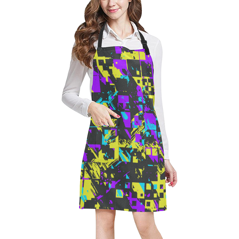Purple yelllow squares All Over Print Apron