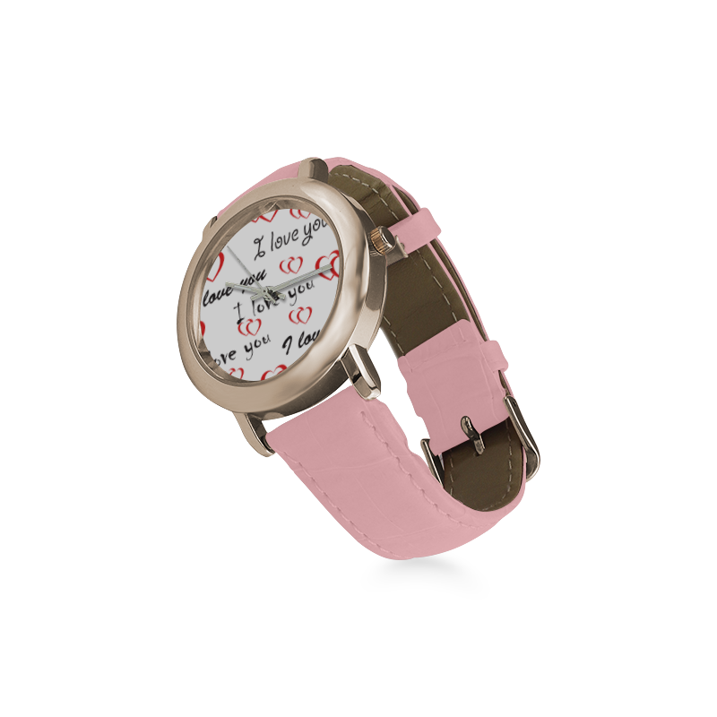 I Love You Women's Rose Gold Leather Strap Watch(Model 201)