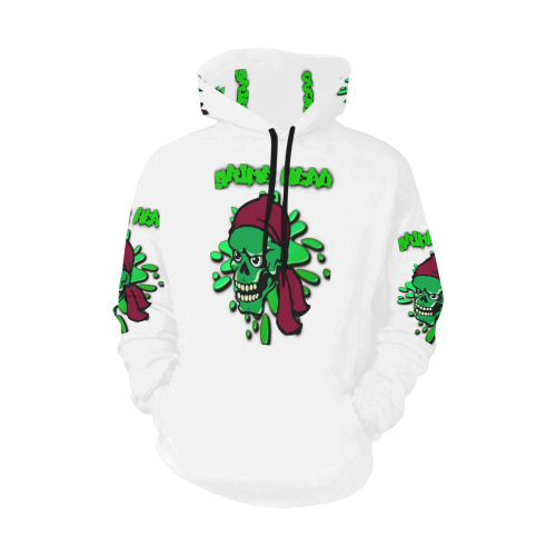 Grime Head - Rap and Hip Hop Design Skull Green and White All Over Print Hoodie for Men/Large Size (USA Size) (Model H13)