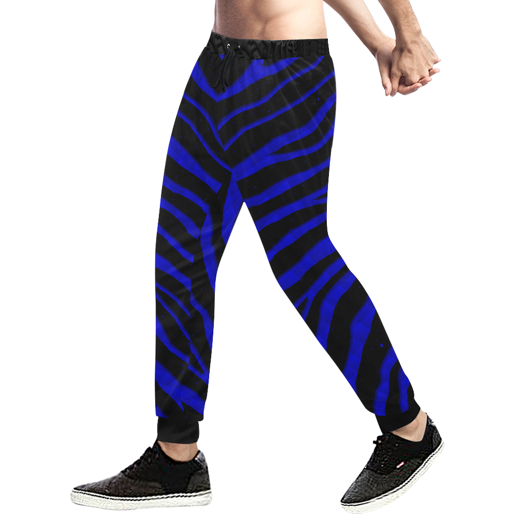 Ripped SpaceTime Stripes - Blue Men's All Over Print Sweatpants (Model L11)