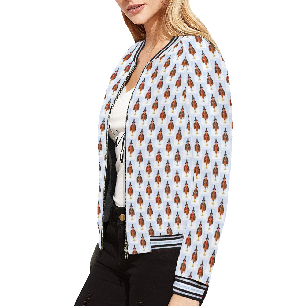 stylish Turkeys All Over Print Bomber Jacket for Women (Model H21)