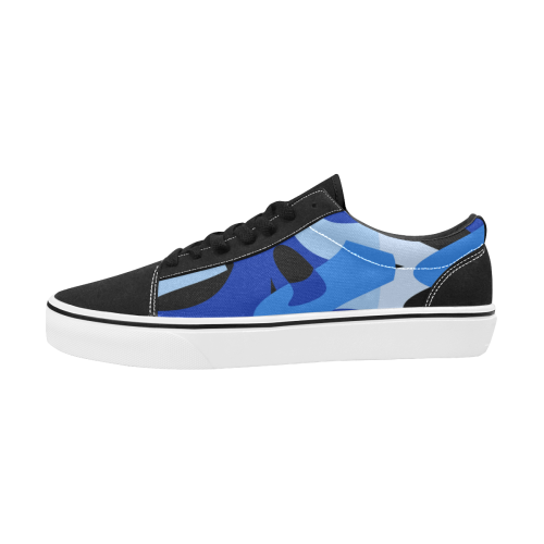 Camouflage Abstract Blue and Black Men's Low Top Skateboarding Shoes (Model E001-2)