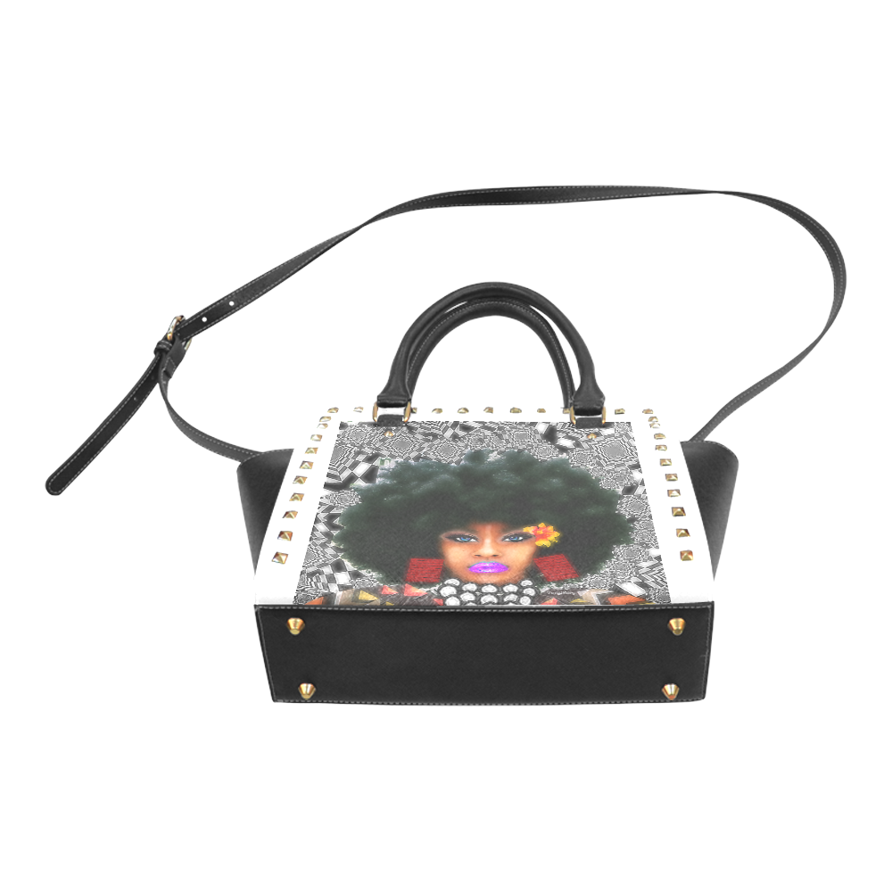 FUEL UP STU PURS WHITE Rivet Shoulder Handbag (Model 1645)